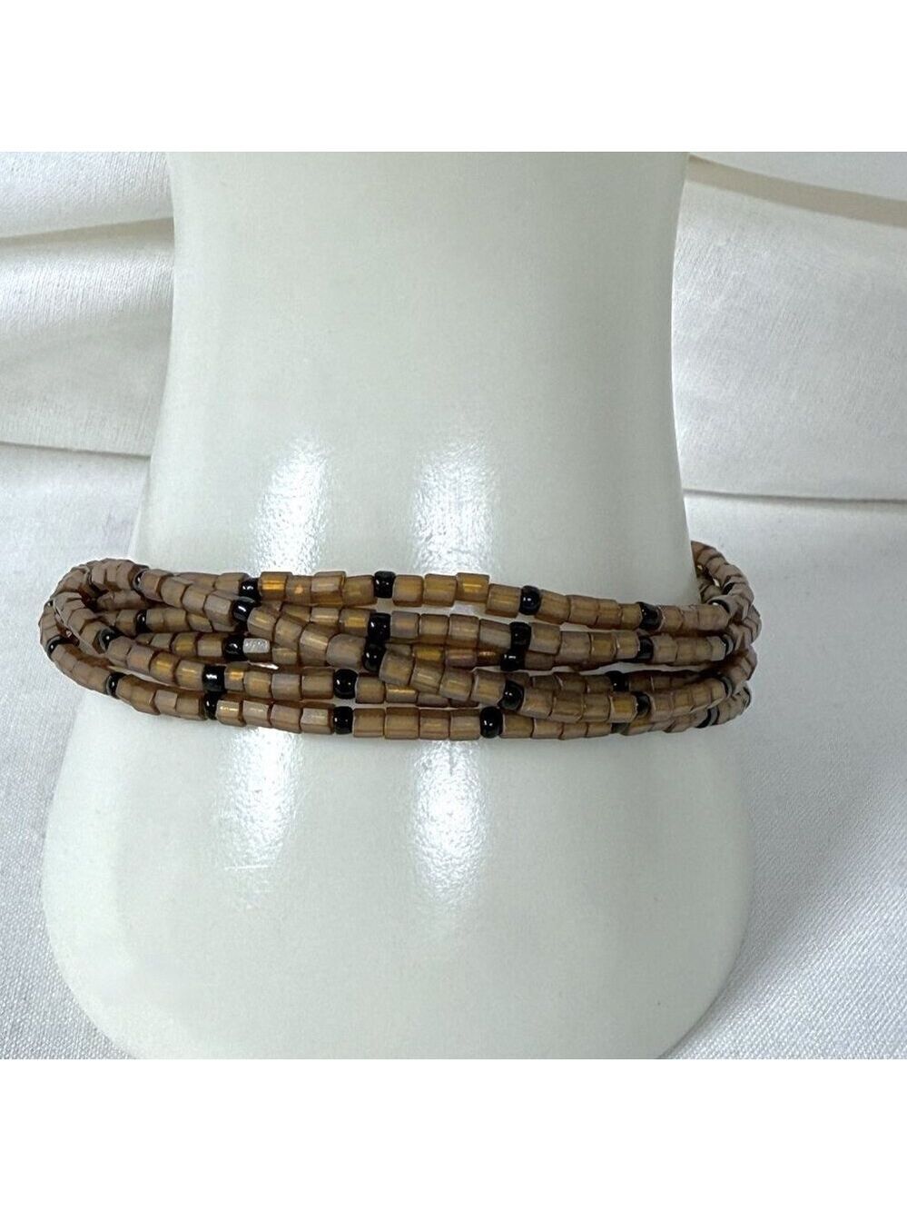 Gold Tone Multi Strand Bracelet Glass Bead